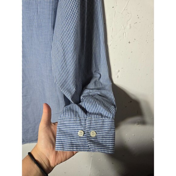 Mili Designs Women Blue Checkered Embroidered Button Up Shirt Size Large Teacher - Picture 5 of 13